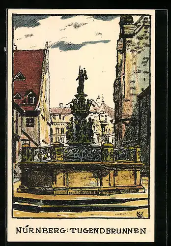 Steindruck-AK Nürnberg, Tugendbrunnen