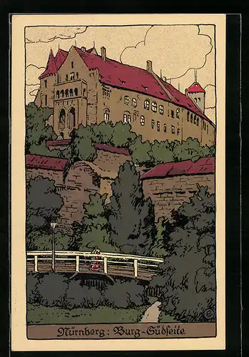 Steindruck-AK Nürnberg, Burg-Südseite