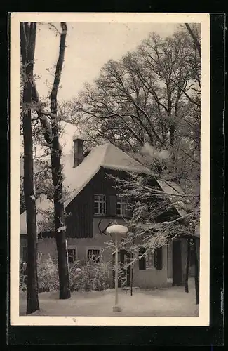 AK Moritzburg, Die Churfürstliche Waldschänke im Winter
