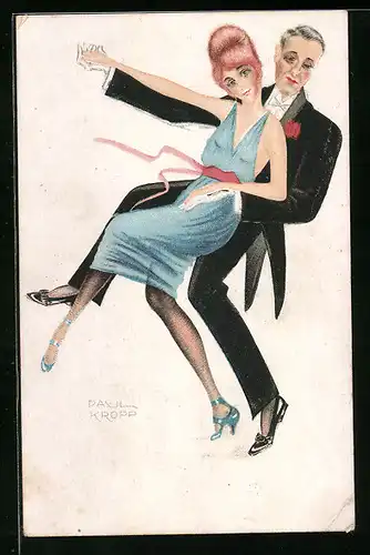 Künstler-AK sign. Paul Kropp: Schwungvoll tanzendes Paar im Jugendstil