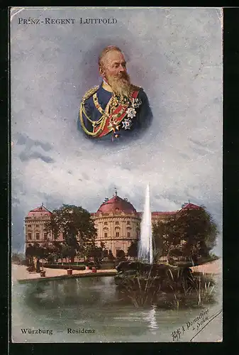 Künstler-AK Ermenegildo Antonio Donadini: Würzburg, Residenzschloss mit Prinzregent Luitpold