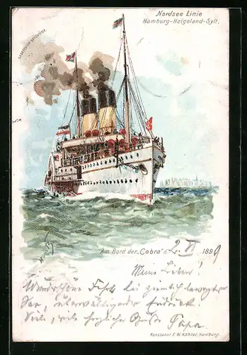 Künstler-AK Hans Bohrdt: Passagierschiff Cobra der Nordsee-Linie
