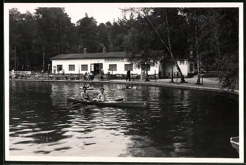 Fotografie Brück & Sohn Meissen, Ansicht Schmannewitz, Freibad Waldbad mit HO Gaststätte