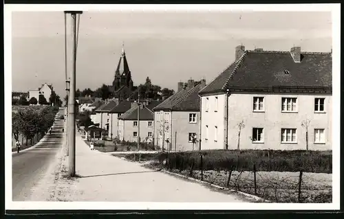 Fotografie Brück & Sohn Meissen, Ansicht Riesa / Elbe, Blick in die Pausitzer Strasse mit Neubauten