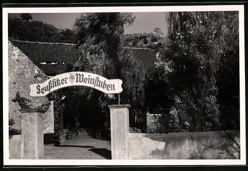 Fotografie Brück & Sohn Meissen, Ansicht Seusslitz, Blick auf den Haupteingang von Lehmanns Weinstuben