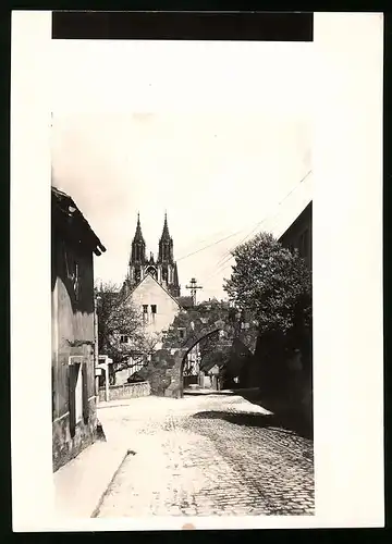 Fotografie Brück & Sohn Meissen, Ansicht Meissen, Wassertor mit Strassenansicht zur 1000 Jahrfeier