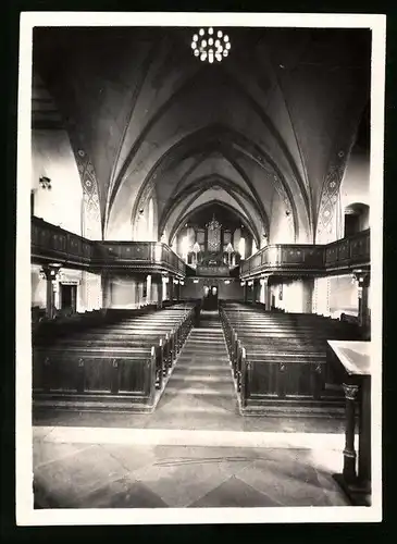 Fotografie Brück & Sohn Meissen, Ansicht Geyer, Innenansicht der Kirche mit Blick zur Orgel