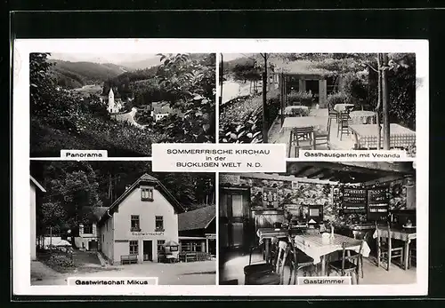 AK Kirchau in der Buckligen Welt /N-D., Gasthaus Mikus, Innenansicht Gastzimmer, Garten mit Veranda