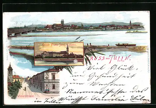 Lithographie Tulln, Teilansicht, Kaiser Franz Josef-Kaserne, Wienerstrasse
