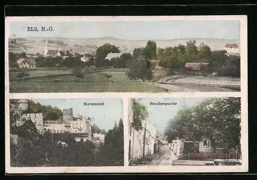 AK Els, Kuranstalt, Strassenpartie mit Brunnen, Ortspartie mit Kirche