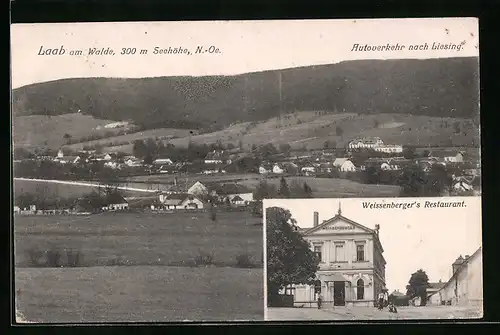 AK Laab am Walde, Weissenberger`s Restaurant, Teilansicht mit Autoverkehr nach Liesing