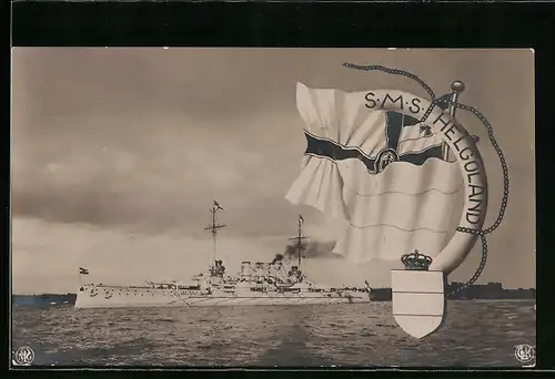 AK Kriegsschiff SMS Helgoland sticht in See
