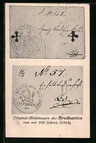 AK Abbildungen der Brotkarten während der Befreiungskriege 1816