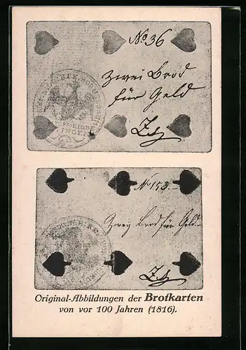 AK Abbildungen der Brotkarten während der Befreiungskriege 1816