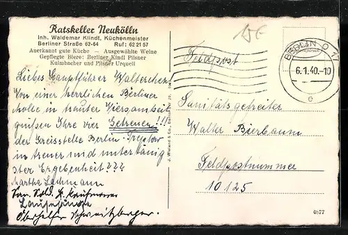 AK Neukölln, Gasthaus Ratskeller, Berliner Strasse 62-64