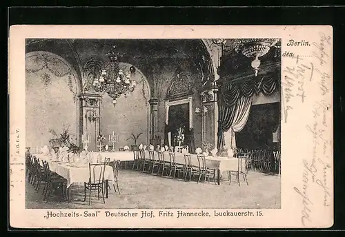 AK Berlin, Restaurant Deutscher Hof, Hochzeits-Saal, Luckauerstrasse 15
