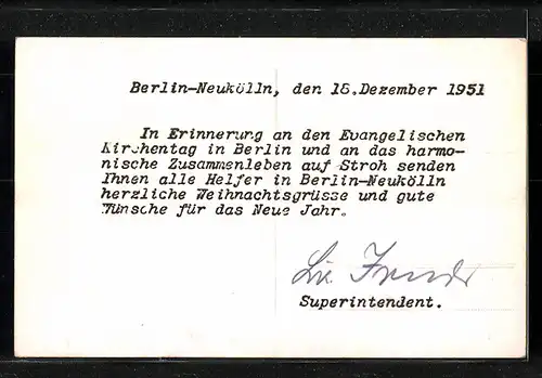 Foto-AK Berlin-Neukölln, Evangelischer Kirchentag am 18.12.1951, Gruppenbild
