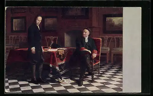 Künstler-AK St. Petersburg, Peter der Grosse ermahnt seinen Sohn