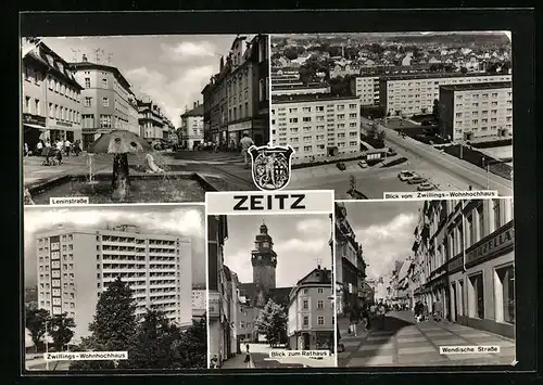 AK Zeitz, Leninstrasse, Zwillings-Wohnhochhaus, Wendische Strasse