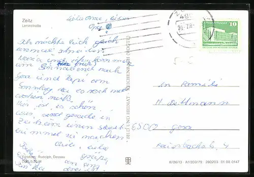 AK Zeitz, Partie in der Leninstrasse mit Brunnen