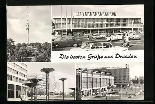AK Dresden, Fernsehturm, Postplatz, Kulturpalast