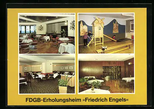 AK Templin, FDGB-Erholungsheim Friedrich Engels, Dachcafe, Kinderspielzimmer, Klubkeller, Tanzcafe