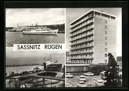 AK Sassnitz /Rügen, Fährbahnhof, Rügen-Hotel