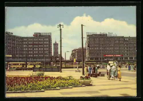 AK Berlin, Alexanderplatz mit Berolinahaus und Strassenbahnen