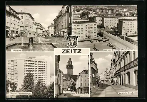 AK Zeitz, Leninstrasse, Zwillings-Wohnhochhaus