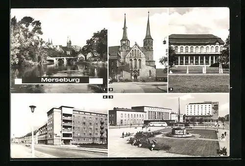 AK Merseburg, An der Neumarktbrücke, Dom, Schlossgartensalon