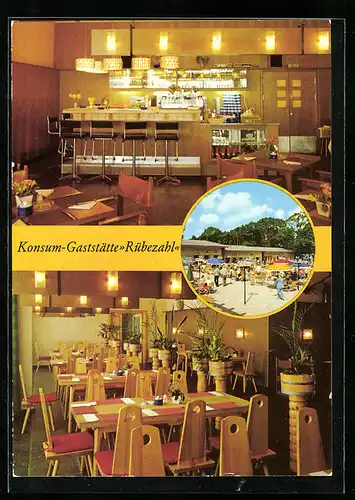 AK Berlin, Konsum-Gaststätte Rübezahl am Müggelsee, Gebäude und Innenansichten