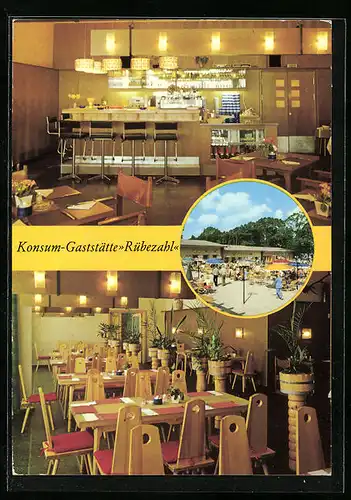 AK Berlin, Konsum-Gaststätte Rübezahl am Müggelsee, Innenansichten und Gebäude