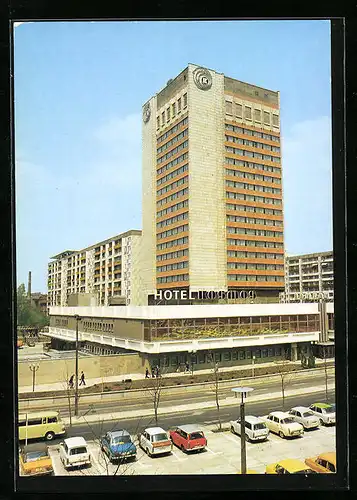 AK Erfurt, Hotel Kosmos mit Strasse aus der Vogelschau