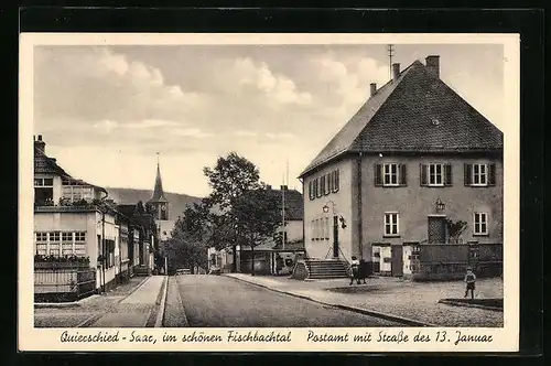 AK Quierschied-Saar, Postamt mit Strasse des 13. Januar