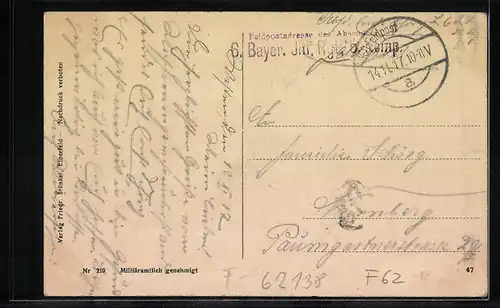 AK Auchy, Strasse mit Soldat, Vom Feinde zerstört