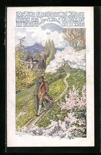 AK Deutscher Schulverein Nr. 953: Spaziergang in der baumblüte