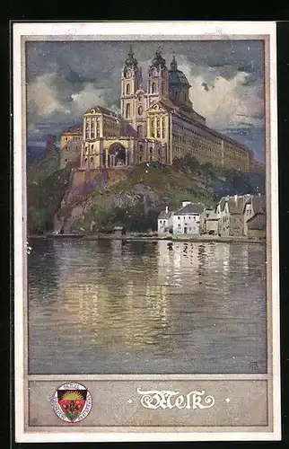 AK Deutscher Schulverein Nr. 163: Melk, Wallfahrtskirche von der Donau gesehen