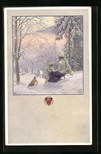 AK Deutscher Schulverein Nr. 261: Schlittenfahrt in Winterlandschaft