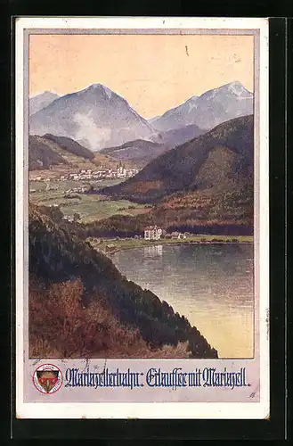 AK Deutscher Schulverein Nr. 719: Mariazellerbahn, Erlaufsee mit Mariazell