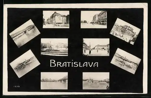 AK Bratislava, Brückenpartien mit der Donau, Strassenpartien