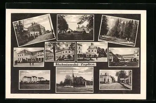 AK Stubnianské Teplice, Strassenpartien, Parkanlagen, Schule, Kirche