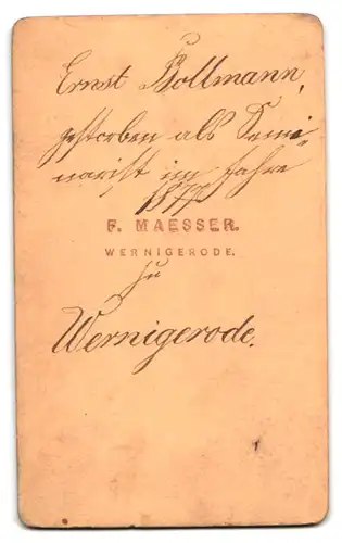 Fotografie F. Maesser, Wernigerode, Bürgerlicher Herr Ernst Bollmann mit kurzen Haaren