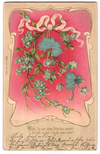 Stoff-Präge-AK Vergissmeinnicht aus Stoff, Ornament