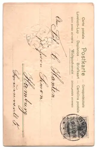 Stoff-Präge-AK Vergissmeinnicht aus Stoff, Ornament