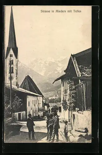 AK Mieders, Strassenpartie mit Kirche und Telfes