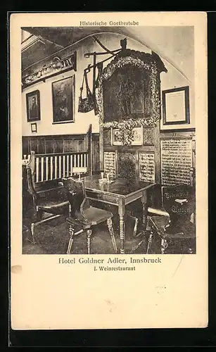 AK Innsbruck, Hotel Goldener Adler, Historische Goethestube