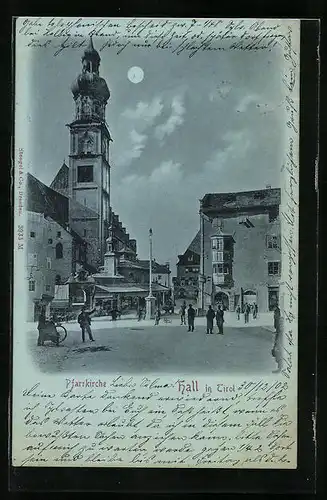 Mondschein-AK Hall, Strassenpartie an der Pfarrkirche