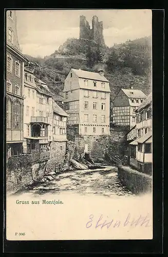 AK Montjoie, Ortsansicht mit Burgruine