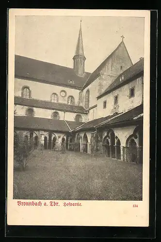 AK Bronnbach a. Tbr., Hofpartie mit Kirche