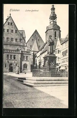 AK Eisleben, Luther-Denkmal mit Kirche